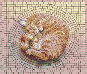 Sleeping Cat Mosaic Art – Warm Gold & Orange Tones