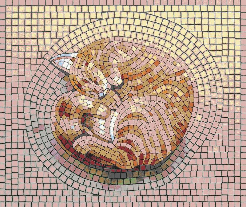 Sleeping Cat Mosaic Art - Warm Gold & Orange Tones