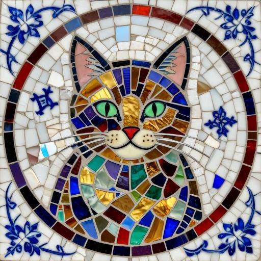 Colorful Cat Mosaic - Gzhel Style Art