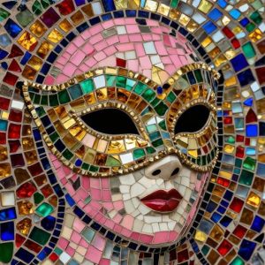 Venetian Mask Mosaic Art – Opus Incertum Style