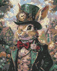 White Rabbit Mosaic Art – Whimsical Fantasy Portrait