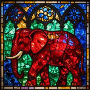 Red Elephant Stained Glass Mosaic Art