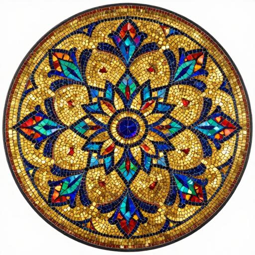Custom Byzantine Mosaic Round Tabletop - Golden Mandala Art
