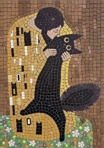 Mosaic Art: Person Embracing a Black Cat