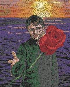 Romantic Mosaic Portrait with Giant Red Rose
