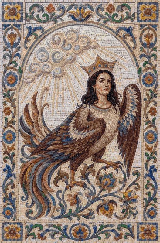 Crowned Mythical Bird Mosaic Art