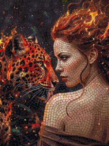 Mystical Woman and Leopard Mosaic Art