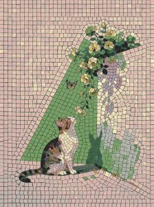 Curious Cat and Butterfly Mosaic Art