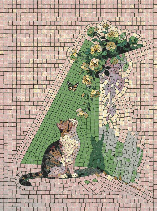 Curious Cat and Butterfly Mosaic Art