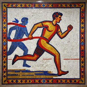 Soviet Mosaic Art: Runner Crossing the Finish Line