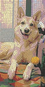 Happy Dog Mosaic Art – Warm Beige Tones
