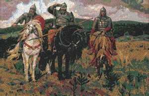 Ancient Warriors Mosaic Art – Armored Knights on Horseback