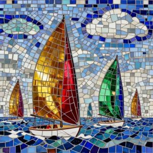 Vibrant Sailing Yachts Mosaic Art – Opus Incertum