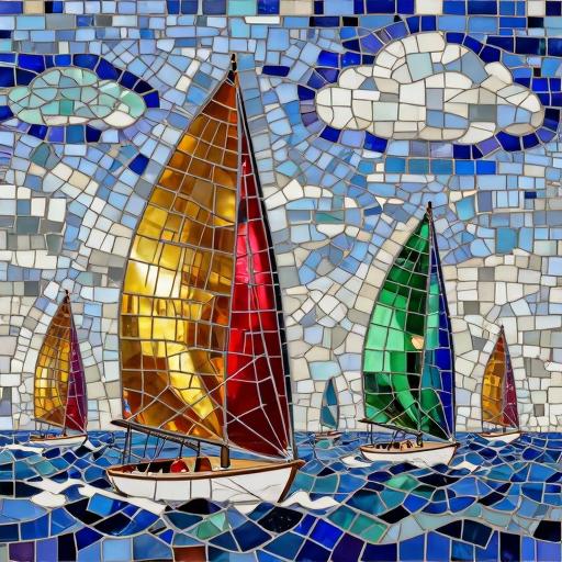 Vibrant Sailing Yachts Mosaic Art - Opus Incertum
