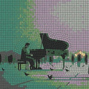 Melancholic Melody Mosaic Art – Pianist and Birds