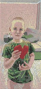 Mosaic Portrait of a Boy with a Red Heart