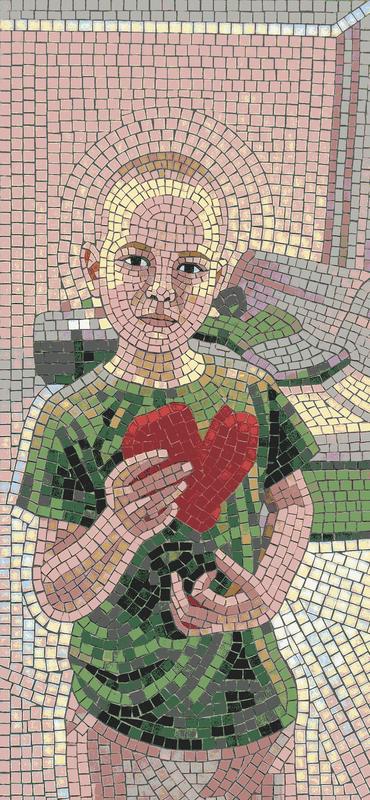 Mosaic Portrait of a Boy with a Red Heart