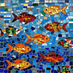 Orange Fish in Blue Water Mosaic Art