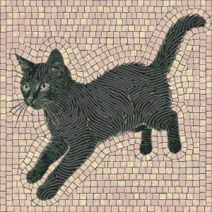 Dark Grey Mosaic Cat Art – 60×60 cm