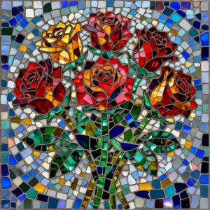 Vibrant Rose Bouquet Mosaic Art – Custom Size