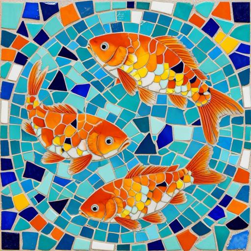 Vibrant Orange Koi Fish Trencadís Mosaic Art