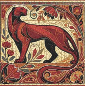 Red Panther Art Nouveau Mosaic Art
