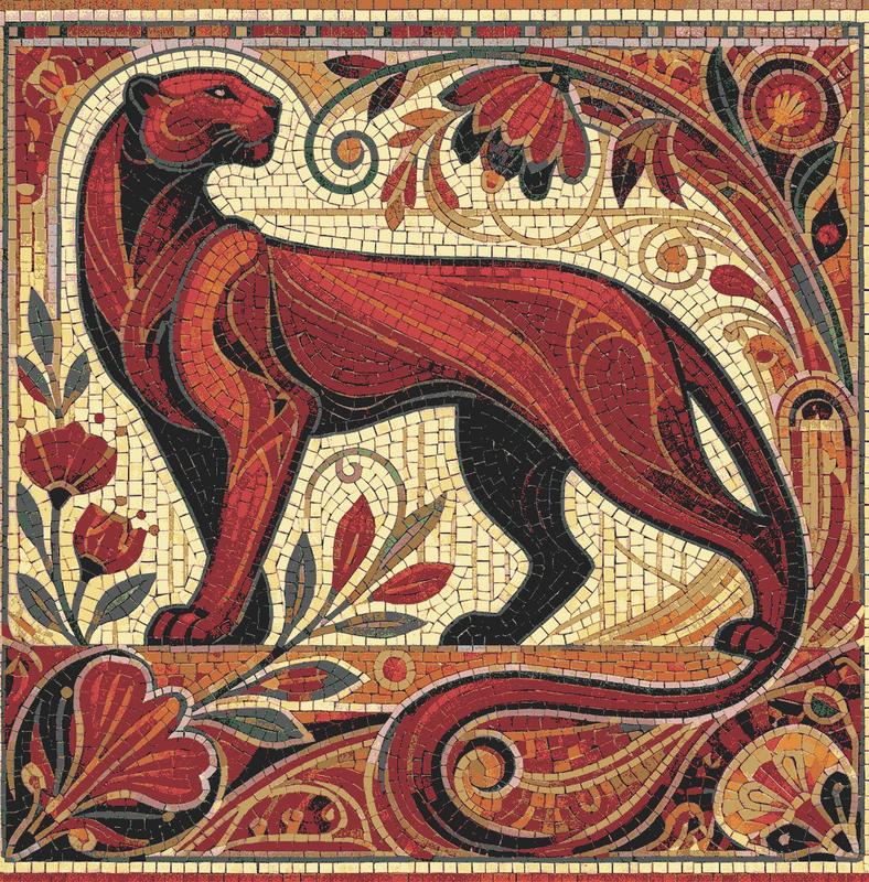 Red Panther Art Nouveau Mosaic Art