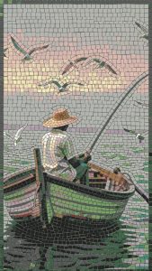 Serene Fisherman Mosaic Art – Peaceful Water Scene