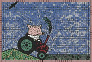 Pig on a Tractor Mosaic Art