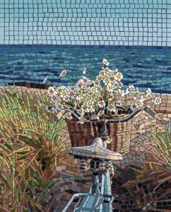 White Daisies by the Sea Mosaic Art