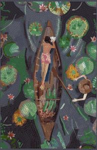 Serene Pond Mosaic Art – Boat and Water Lilies