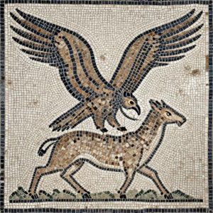 Griffin Attacking a Doe – Opus Tessellatum Mosaic