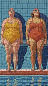 Mosaic Art: Two Women at the Swimming Pool