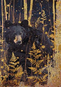 Majestic Black Bear in Golden Forest Mosaic Art