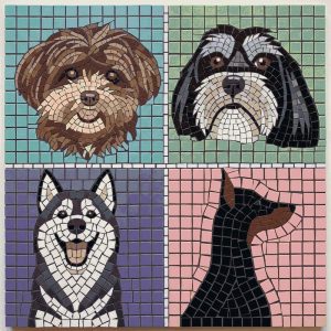 Four Dog Breeds Mosaic Art – 30×30 cm