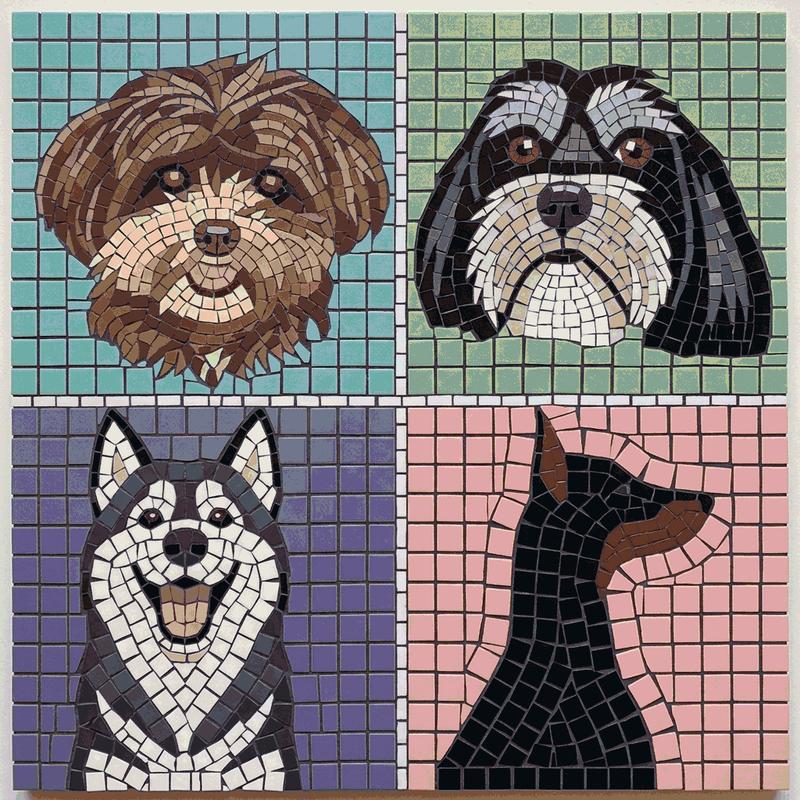 Four Dog Breeds Mosaic Art - 30x30 cm