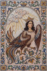 Mythical Crowned Bird Mosaic Art