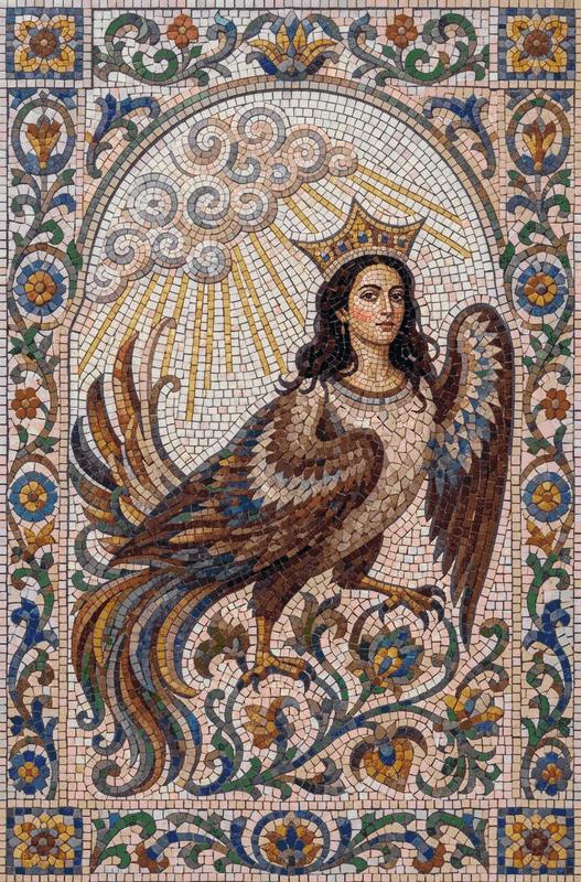 Mythical Crowned Bird Mosaic Art