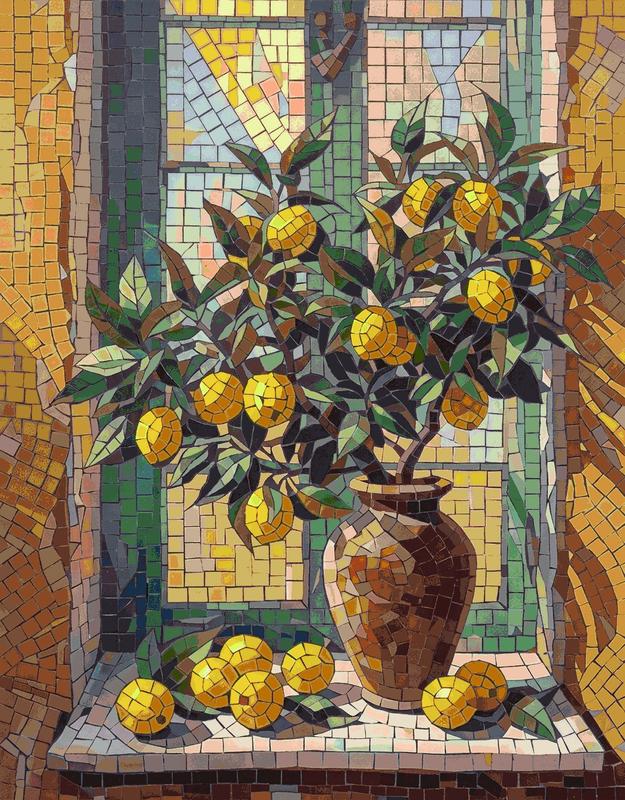 Sun-Drenched Lemon Tree Mosaic Art