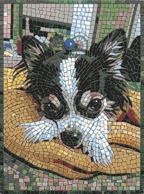 Mosaic Portrait of a Black and White Dog - 60x80 cm