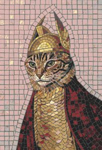 Royal Cat Mosaic Art – Golden Crown & Red Cloak