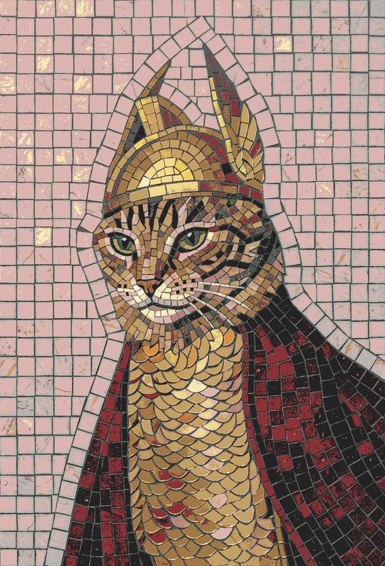 Royal Cat Mosaic Art - Golden Crown & Red Cloak