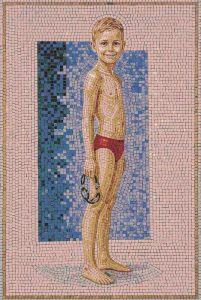 Mosaic Portrait of a Boy with Swimming Goggles