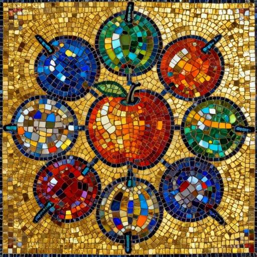 Byzantine Mosaic Art - Colorful Oranges on Gold