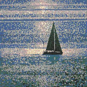 Serene Sailboat Mosaic Art – 60×60 cm