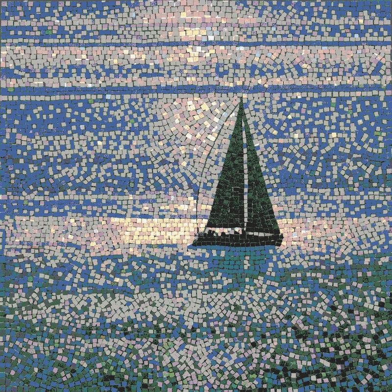 Serene Sailboat Mosaic Art - 60x60 cm