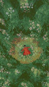 Girl in Red Dress Mosaic Art – Nature’s Embrace