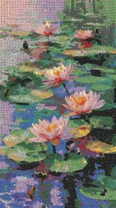 Water Lilies Mosaic Art – Serene Pond Scene