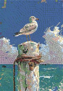 Seagull on a Pier – Mosaic Wall Art