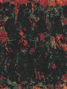 Abstract Dark Mosaic with Red and Green Accents